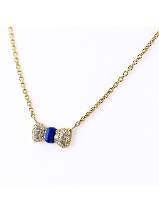 Van Cleef & Arpels Jewelry - Van Cleef & Arpels Ribbon Motif Necklace YG Yellow Gold Pave Diamond Lapis